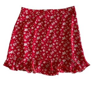 J.Crew Mercantile Red Ditsy Floral Ruffle Hem Mini Skirt 12 Feminine Cottagecore